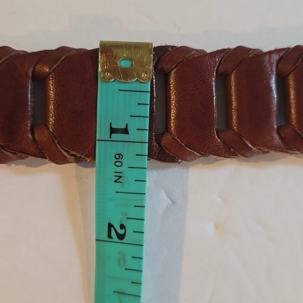 Womens Italian Full Grain leather Vintage Brown Belt Gold Buckle Sz.M/L